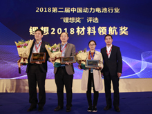 圖為榮獲“鋰想2018材料領(lǐng)航獎(jiǎng)”的企業(yè)代表合影
