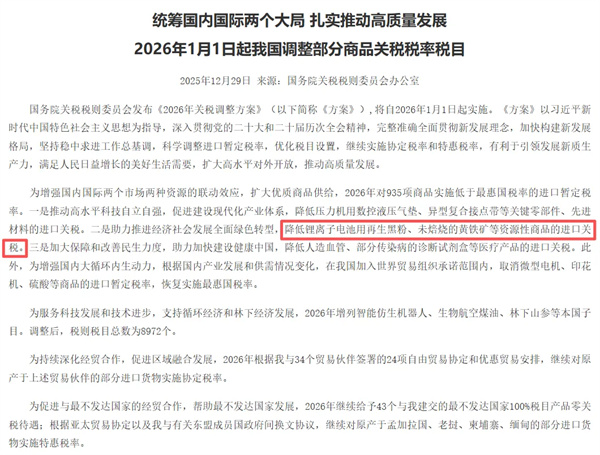 鋰電池用再生黑粉進口關稅元旦起重大調整